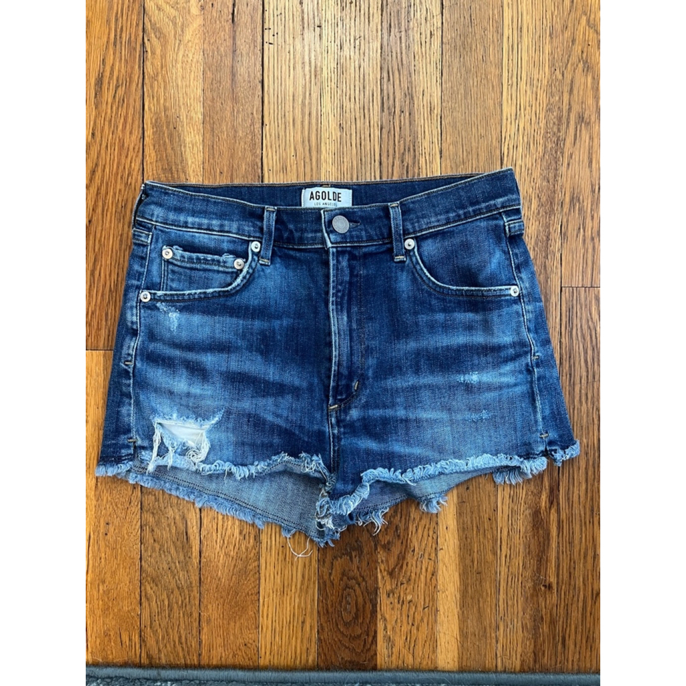 AGOLDE Premium Jaden High Rise Cut Off Denim Shorts Size 27 in Starwood - Picture 2 of 5